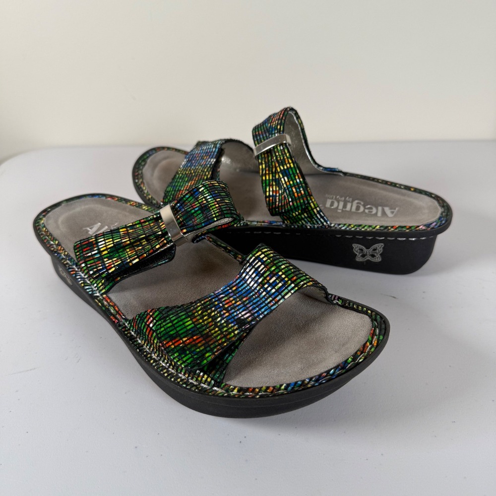 Alegria Karmen Slip On Sandals Comfort Size 7.5 Comfort Metallic Leather‎ Slides